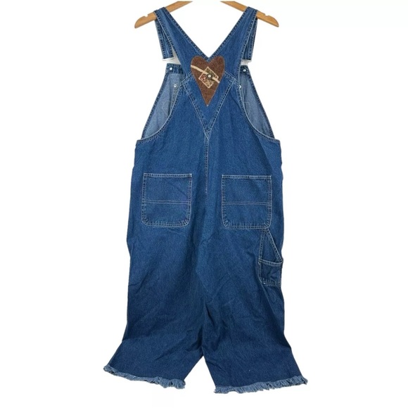 Scrap Work Country Clothing XL Denim Overalls Cropped Fringe Hearts RARE Cottage - Picture 2 of 14